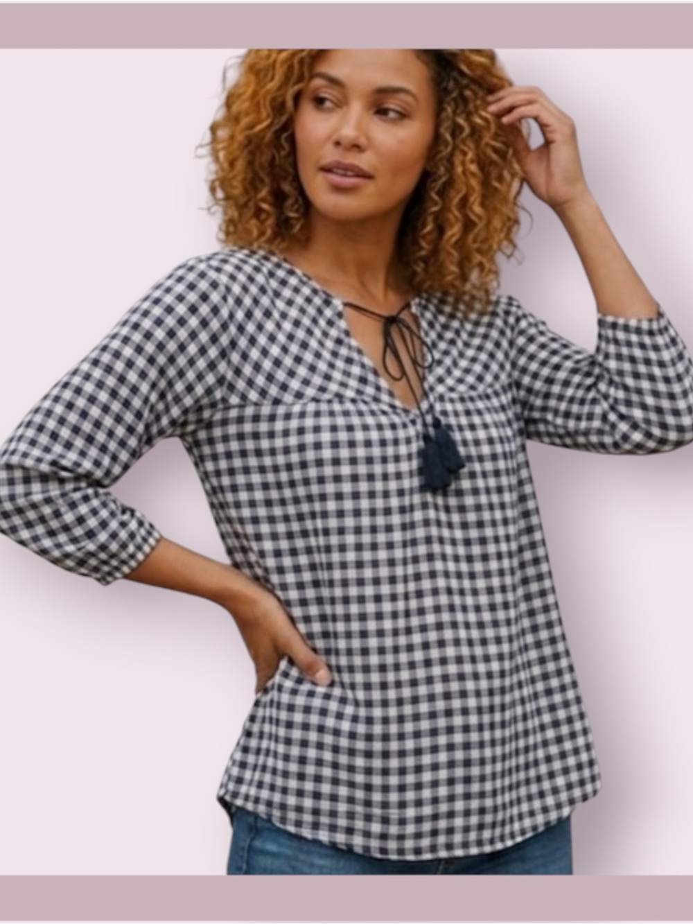 Elliott Lauren Checkered Print Long Sleeve Blouse Size S